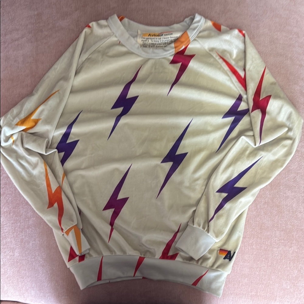 Aviator Nation Lightning Bolt Sweater - Cream with Multicolor Accents